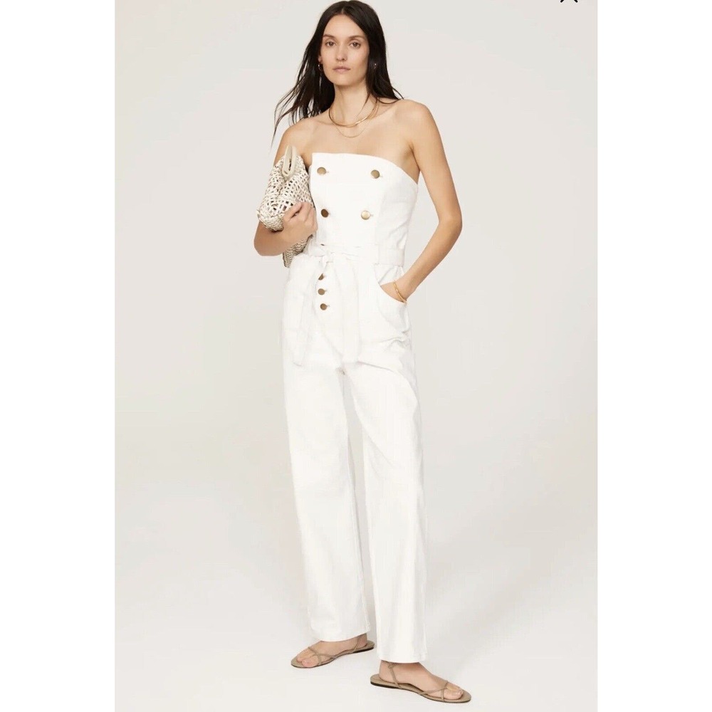 MARISSA WEBB Strapless Jumpsuit 4 Off White Twill Button *stains See Pics